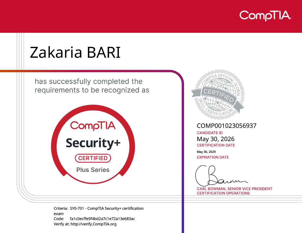 Comptia Security+ Certificate